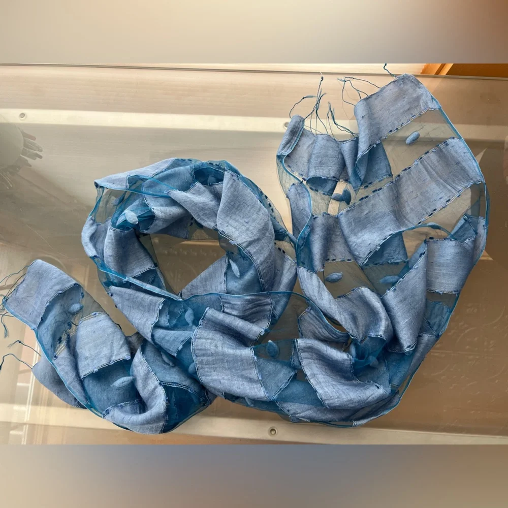 🪺New HAND WOVEN SILK PANEL SCARF/SHAWL-by BLUE PACIFIC | Vintage Denim Blue - Picture 7 of 17